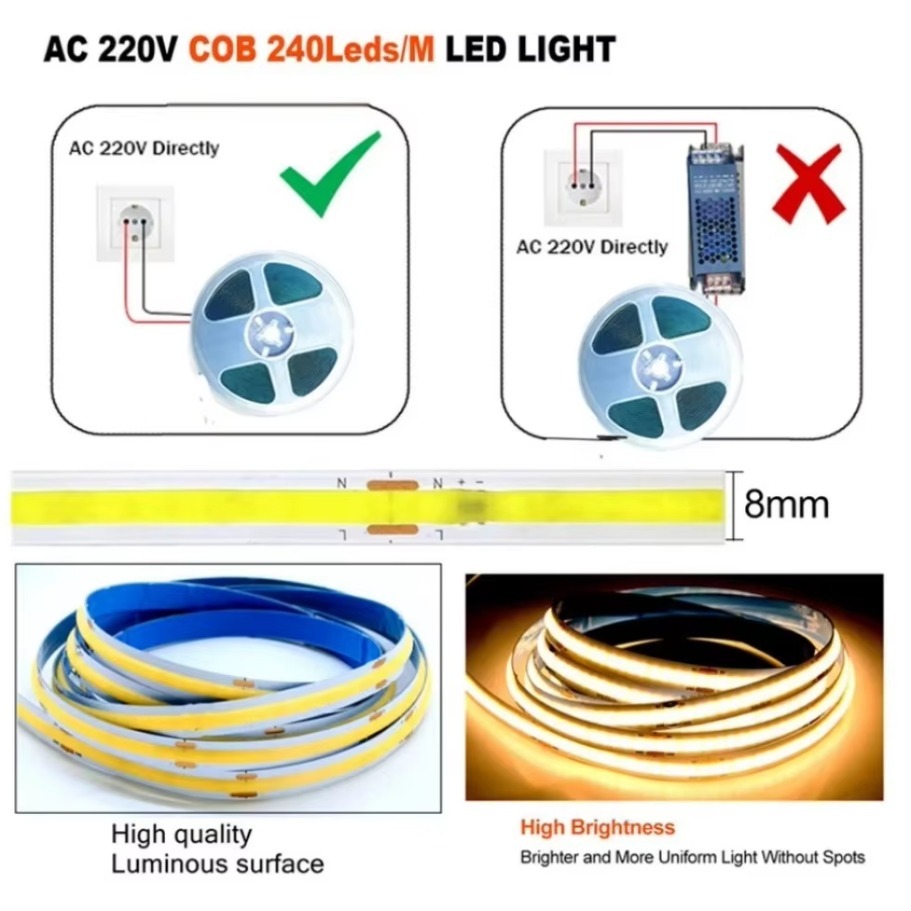 1-5m COB LED Light Strip 220V  - Smart Home Living Room review and price