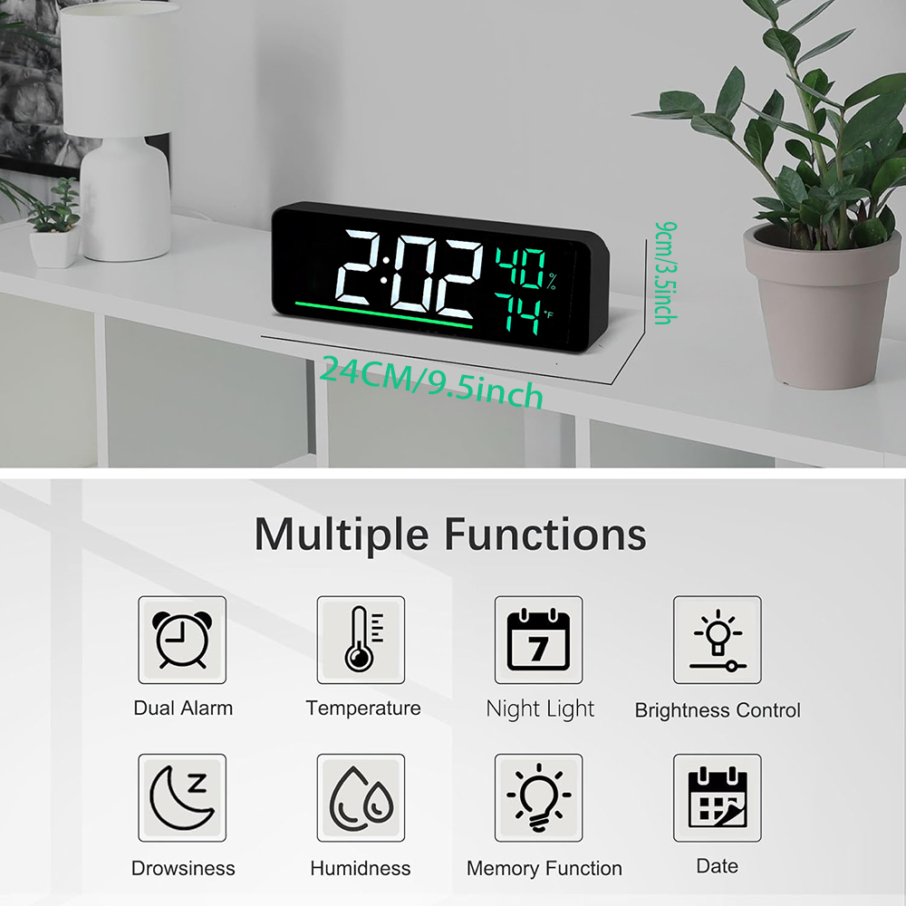 LED Digital Wall Clock with Te - Smart Home Living Room review and price